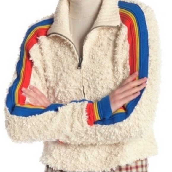 FREE PEOPLE TEDDY ZIPPERED NECK SWEATER WITH COLORED ACCENTS - Picture 1 of 9